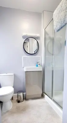 a bathroom with a toilet and a mirror at The Mariner Hotel in Kippford