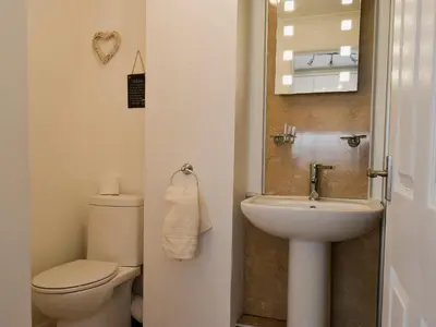 a bathroom with a toilet and a sink at Royal Views in Keswick