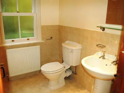 a bathroom with a toilet and a sink at Joan's Cottage in Braithwaite