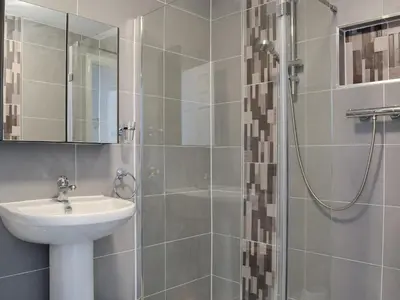 a bathroom with a sink and a shower at Walla Crag in Keswick