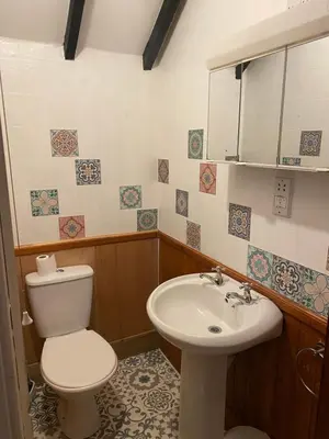a bathroom with a toilet and a sink at The Craighlaw Hideaway A Peaceful Village Escape 2 Bedroom Apartment with Garden in Kirkcowan