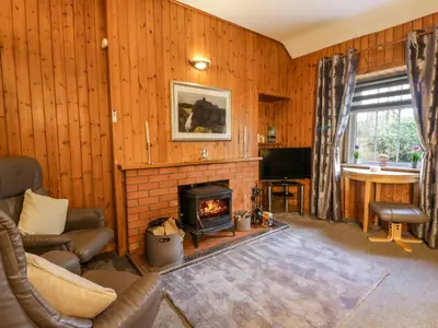 a living room with a fireplace and a television at Rose Cottage in Stranraer