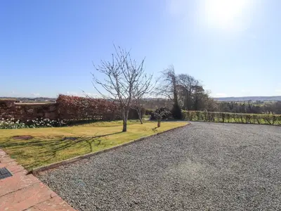 a gravel road with a tree in the middle at Hayloft Cottage in Wigton