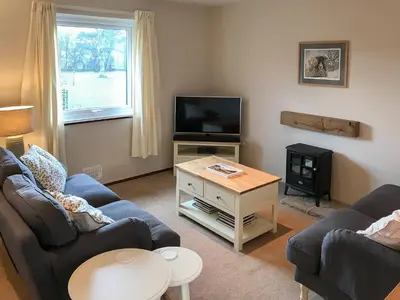 a living room with two couches and a tv at Melbreak in Lorton