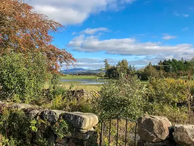 a stone fence in front of a field with trees at Springlea Cottage in Dean