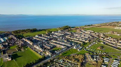 an aerial view of a city next to the water at Green View Guest House in Silloth