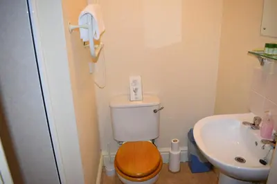 a small bathroom with a toilet and a sink at Cragside Guest House in Keswick