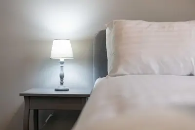 a bed with a white pillow and a lamp on a table at Millbrae Residence - Donnini Apartments in Ayr