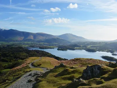 a view of a lake from the top of a mountain at The Nook in Keswick