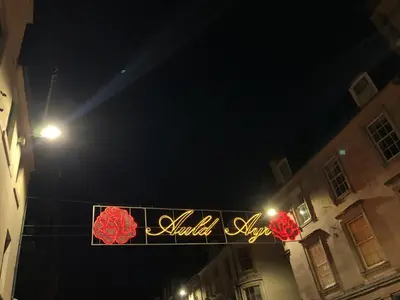 a sign that says ballet shop at night at Rose Apartment 2-Bed Apt Sleeps 4 Town Centre Ayr in Ayr