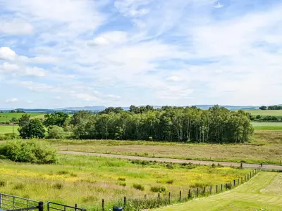 a field with a fence and trees in the distance at Gin Case in Templand