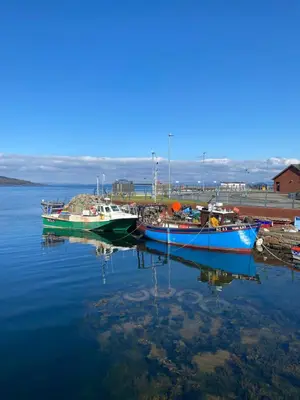 three boats are docked in a body of water at Wee Silverburn in Whiting Bay