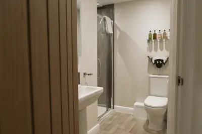 a bathroom with a toilet and a sink and a shower at Highside Farm in Bassenthwaite