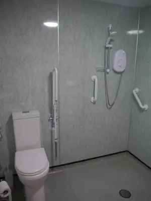 a bathroom with a toilet and a shower stall at Old Coach House in Moniaive