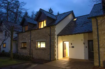 a white house with a black roof at Honeybee Cottage in Penrith