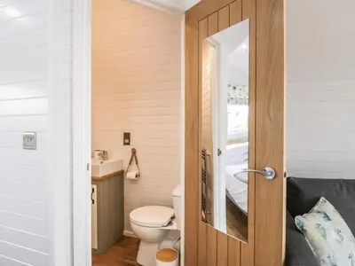 a bathroom with a toilet and a sink at Laird Lodge 5 in Lockerbie