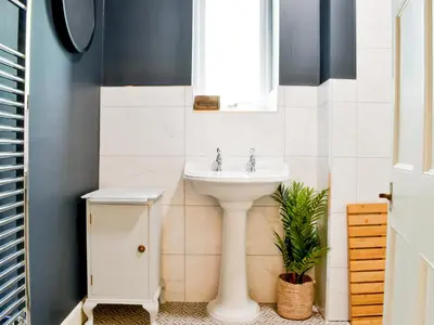 a bathroom with a sink and a plant in it at The Old Vicarage in Westward