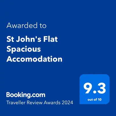 a screenshot of a cell phone with the text upgraded to st johns flat spontaneous at St John's Flat Spacious Accomodation in Dalry