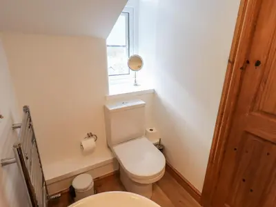 a bathroom with a white toilet and a window at Daisy Cottage in Grasmere