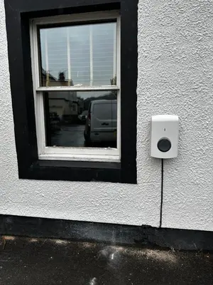 a window of a building with a speaker next to it at 1 The Croft in Cockermouth