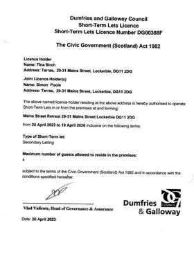 a page of a document with the cvs government documentation act at Mains Street Retreat in Lockerbie