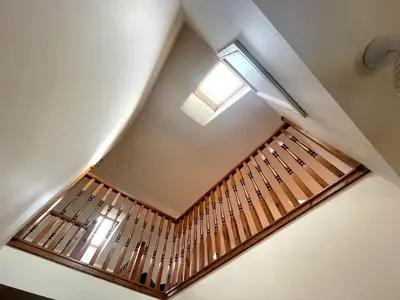 a view of a staircase with a window and a stair case at Beautiful Rural 3BR Cottage with Stunning Views - Pass the Keys in Auldgirth