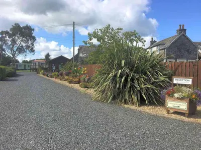 a street with flowers and plants in a yard at Caravan - Sleeps 4 - Pet friendly - Parking in Newton Stewart