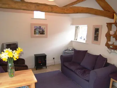 a living room with two couches and a fireplace at Sycamore Cottage in Ellonby