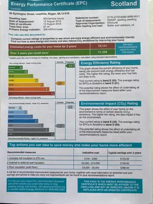 a screenshot of a datasheet for an energy performance certificate ecp at Minton cottage in Leadhills
