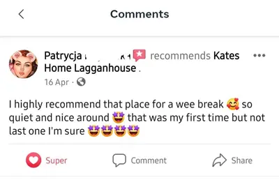 a screenshot of a cell phone with a woman at Kates Home Lagganhouse Woodland Way 19 in Ballantrae