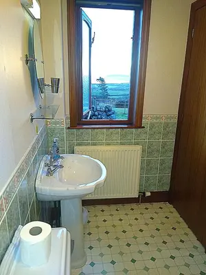 a bathroom with a sink and a toilet and a window at Collin Hill House in Castle Douglas